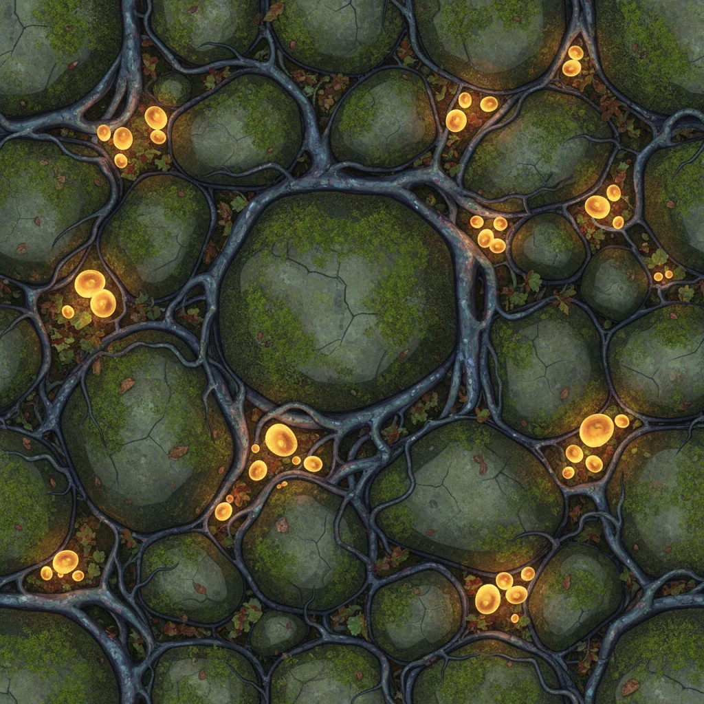 Seamless stylized stone texture with roots for fantasy terrain and environment art