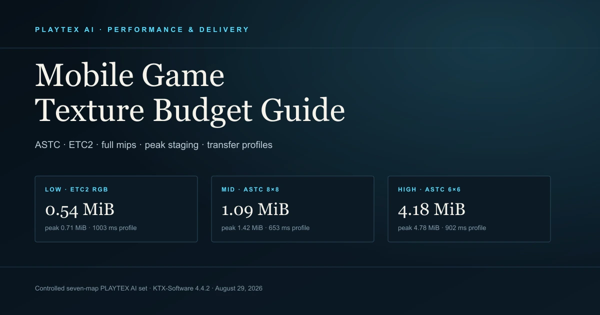 Mobile game texture budget guide with low, mid, and high ETC2 and ASTC test profiles