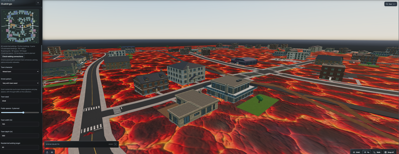 Town screenshot with glowing lava terrain used as the source in the video